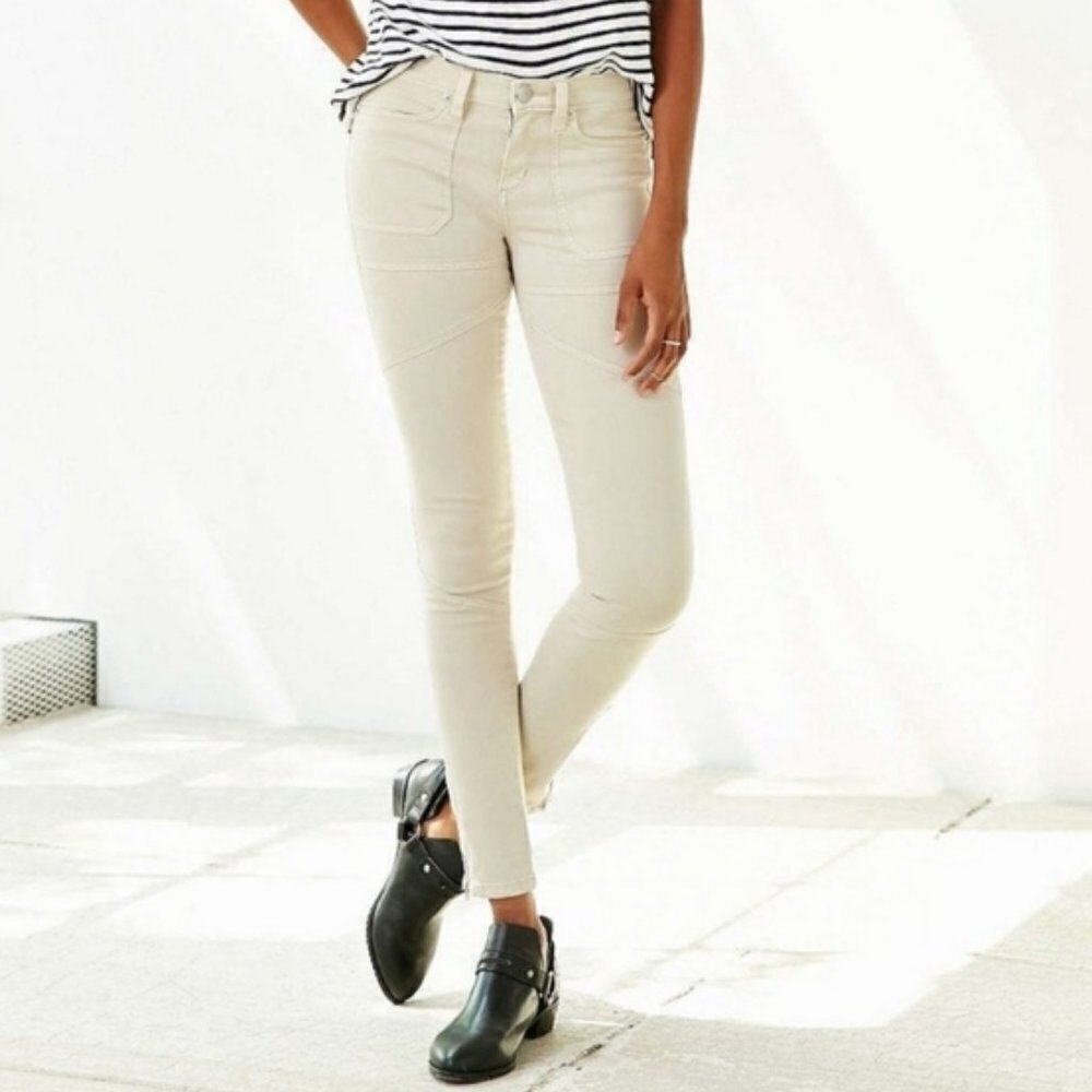 Urban Outfitters BDG Jefferson Zipper Ankle Skinny Jeans Cream Off White 25